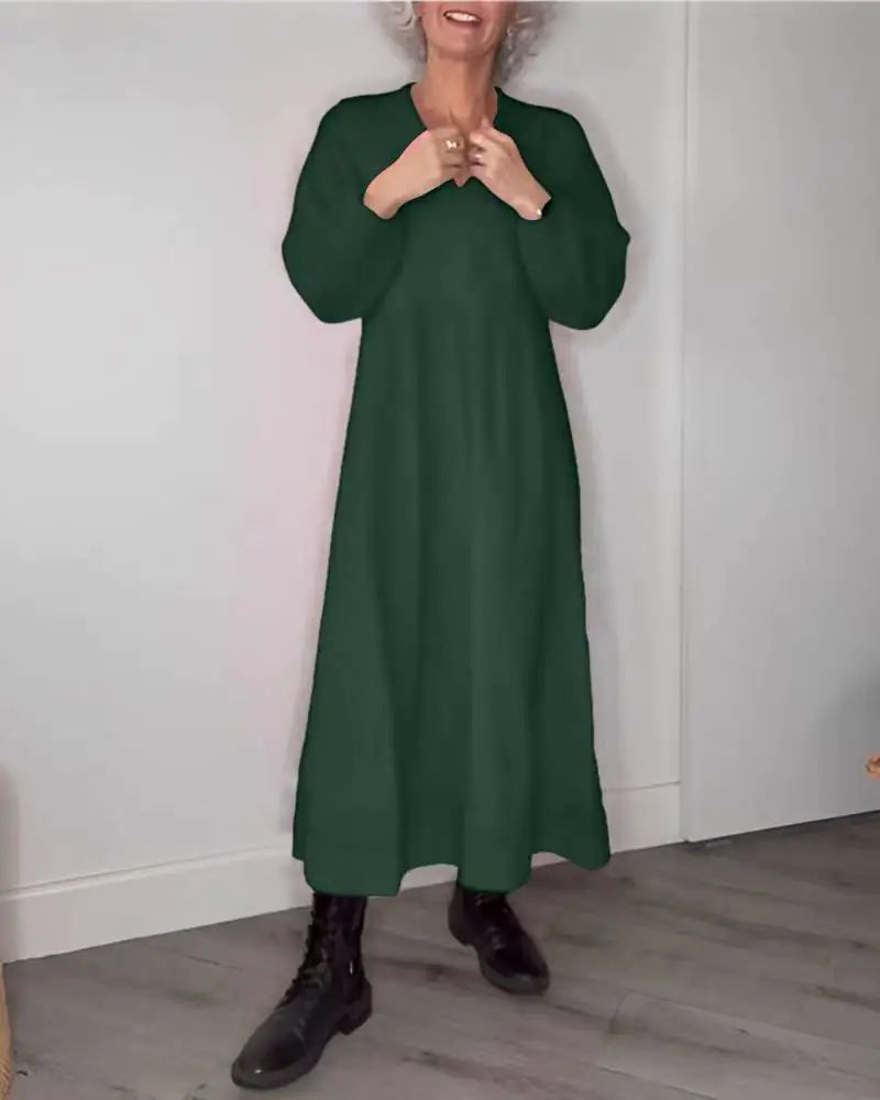 Fall Winter Women's Solid Color V-Neck Dress