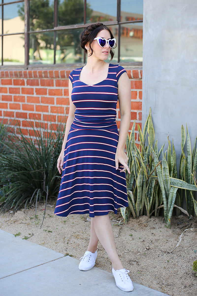 Amelia Dress in Navy Stripes - XS only Retrolicious