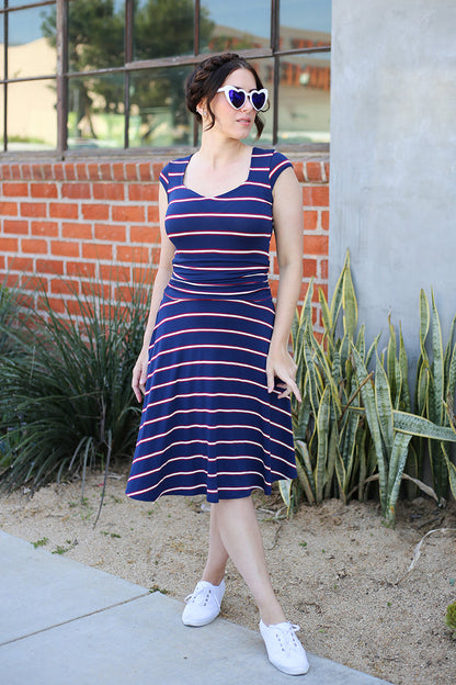 Amelia Dress in Navy Stripes - XS only Retrolicious