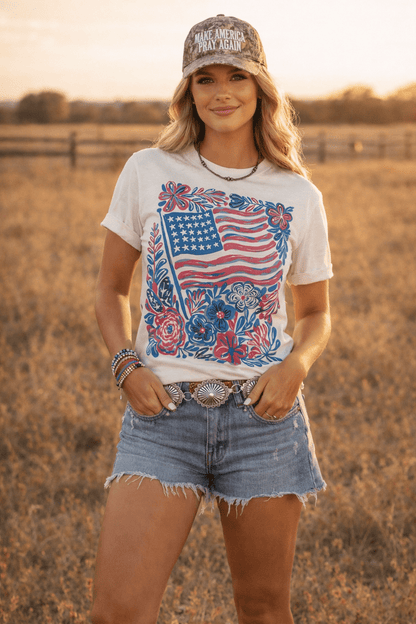 American Freedom Flowers Graphic Tee Wild Junkie