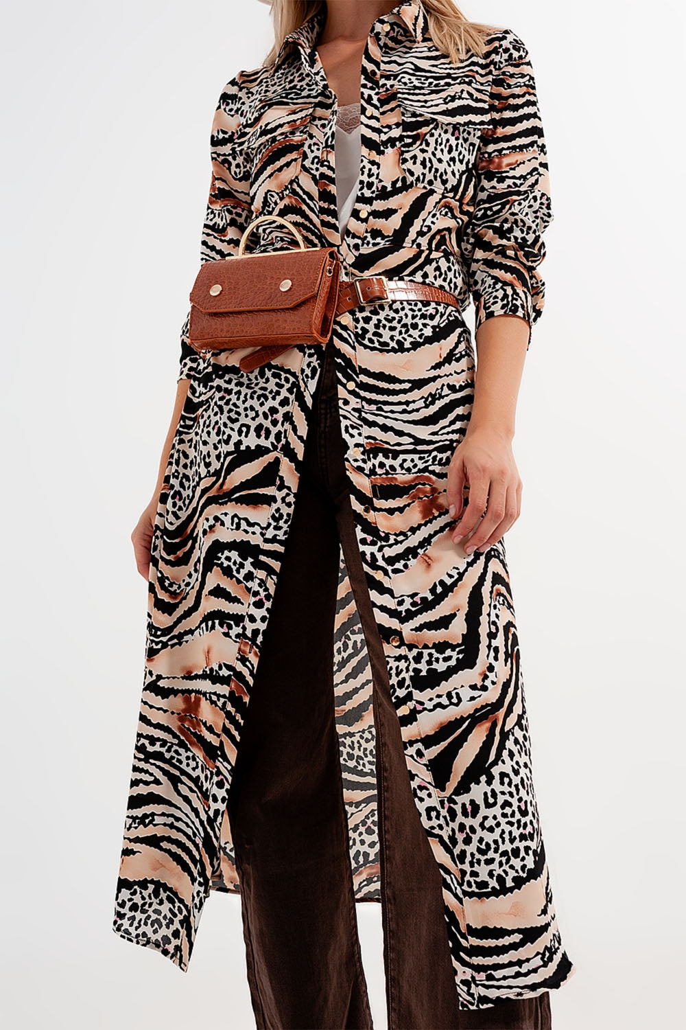 Animal shirt dress in natural Q2store