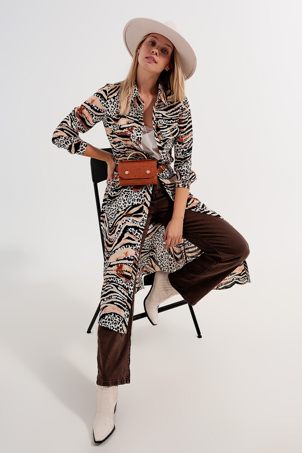 Animal shirt dress in natural Q2store