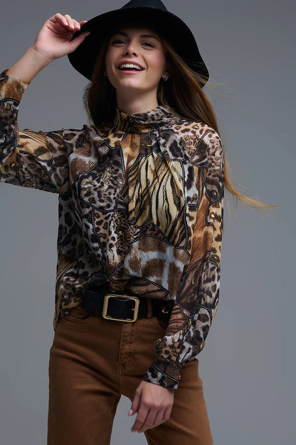 animal print chiffon shirt with gold details Q2store