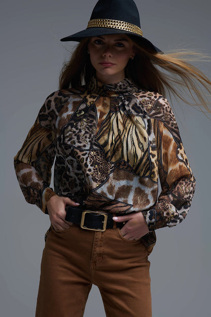 animal print chiffon shirt with gold details Q2store