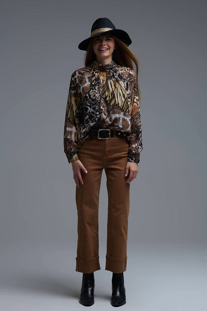 animal print chiffon shirt with gold details Q2store
