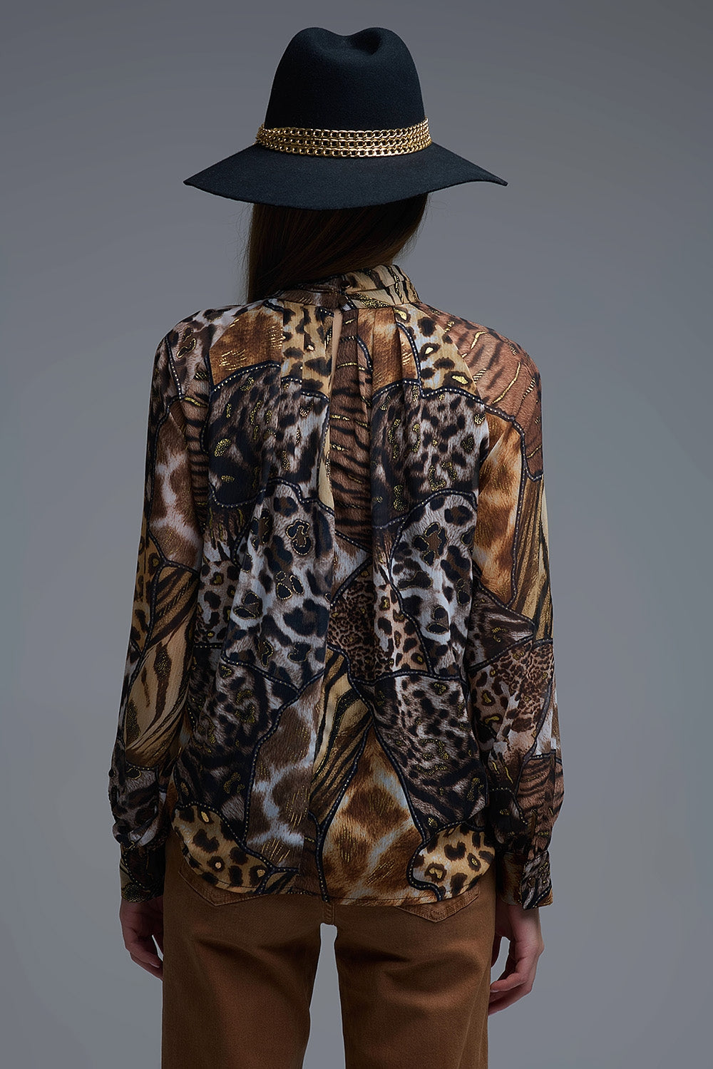 animal print chiffon shirt with gold details Q2store