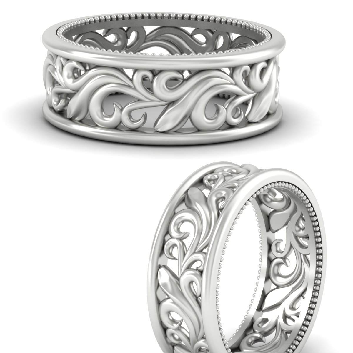 Antique Mens Wide Filigree Band Fascinating Diamonds