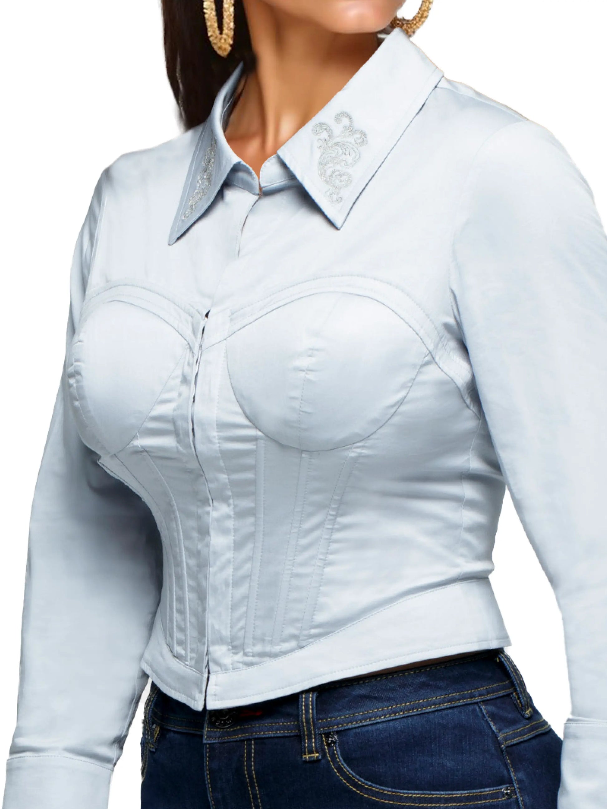 Trick 'em Corset Shirt - Sky Apple Bottom Jeans