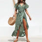 Summer Floral High-Waist V-Neck Chiffon Dress