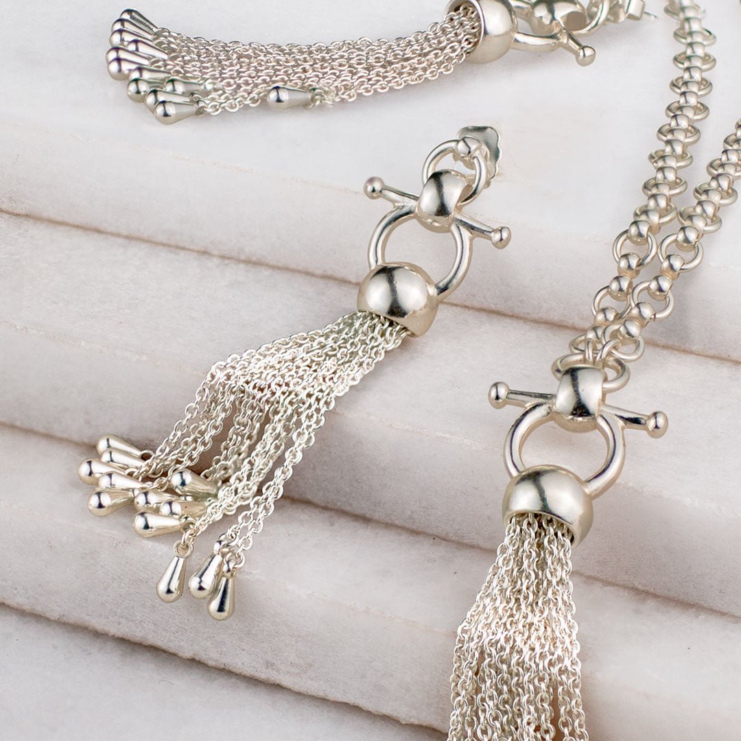 Aria - Chain Tassel Horse Bit Equestrian Earring in Silver Urban-Equestrian