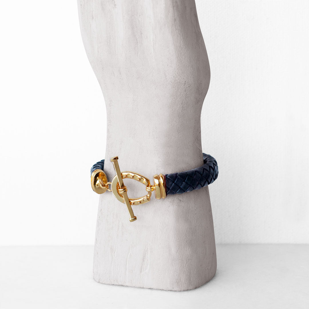 Aristo - 14K Gold Vermeil Black Leather Horseshoe Bracelet Urban-Equestrian