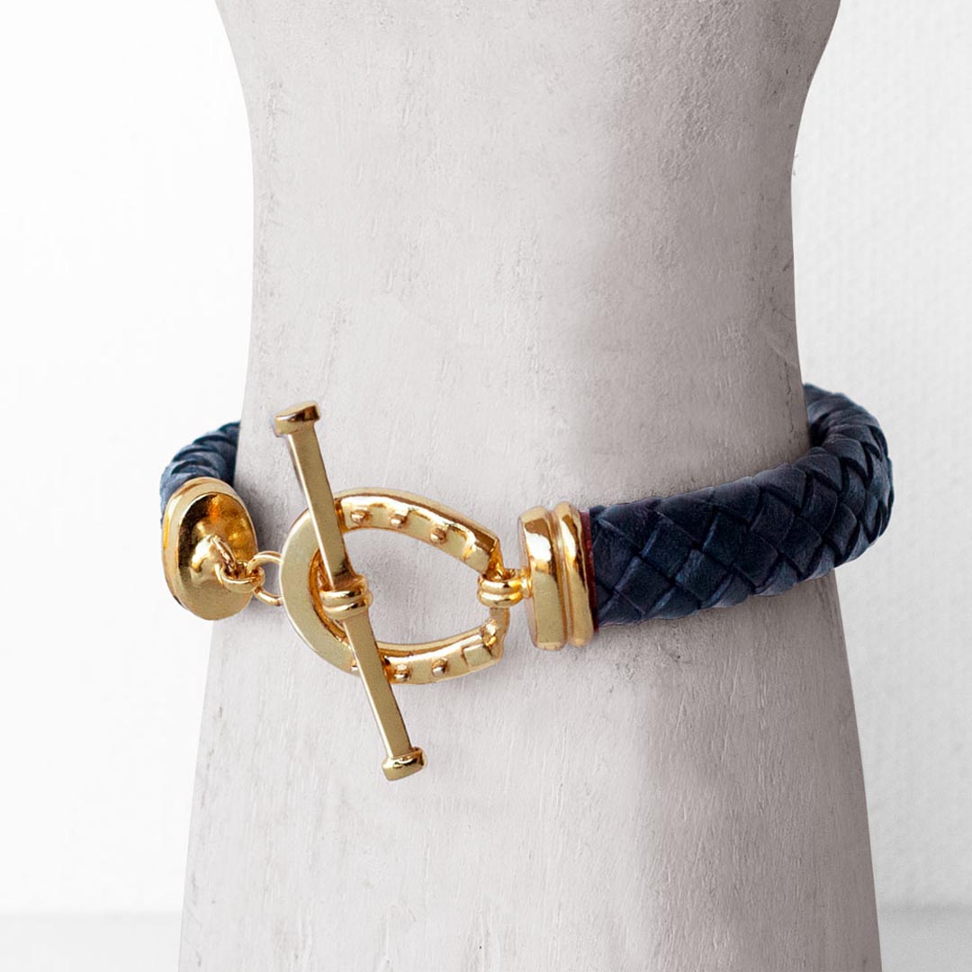 Aristo - 14K Gold Vermeil Black Leather Horseshoe Bracelet Urban-Equestrian
