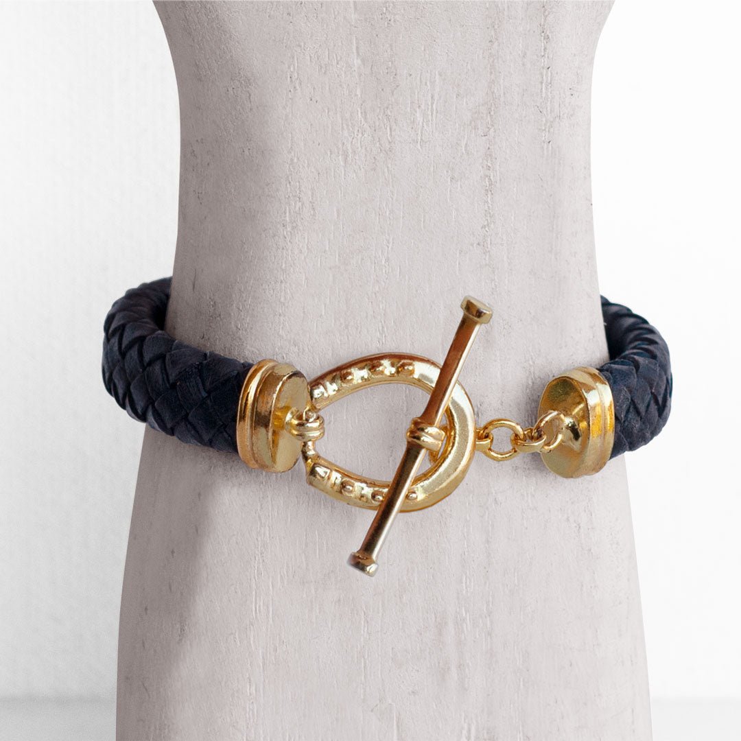 Aristo - 14K Gold Vermeil Black Leather Horseshoe Bracelet Urban-Equestrian