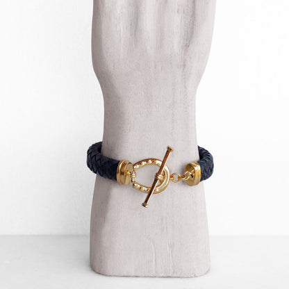 Aristo - 14K Gold Vermeil Black Leather Horseshoe Bracelet Urban-Equestrian