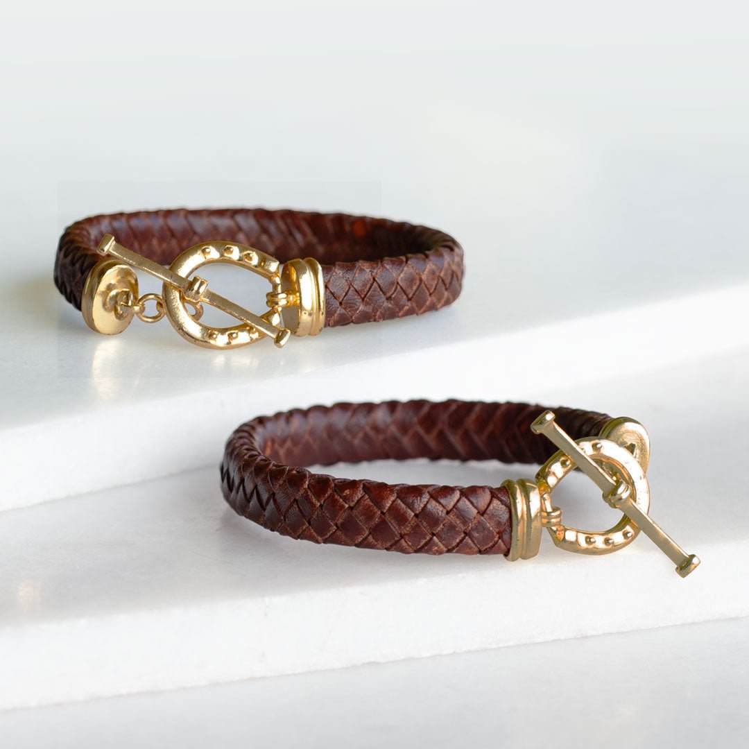 Aristo - 14K Gold Vermeil Brown Leather Horseshoe Bracelet Urban-Equestrian