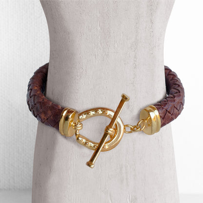 Aristo - 14K Gold Vermeil Brown Leather Horseshoe Bracelet Urban-Equestrian