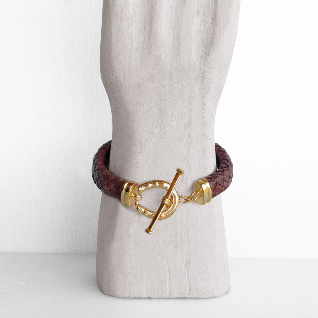 Aristo - 14K Gold Vermeil Brown Leather Horseshoe Bracelet Urban-Equestrian