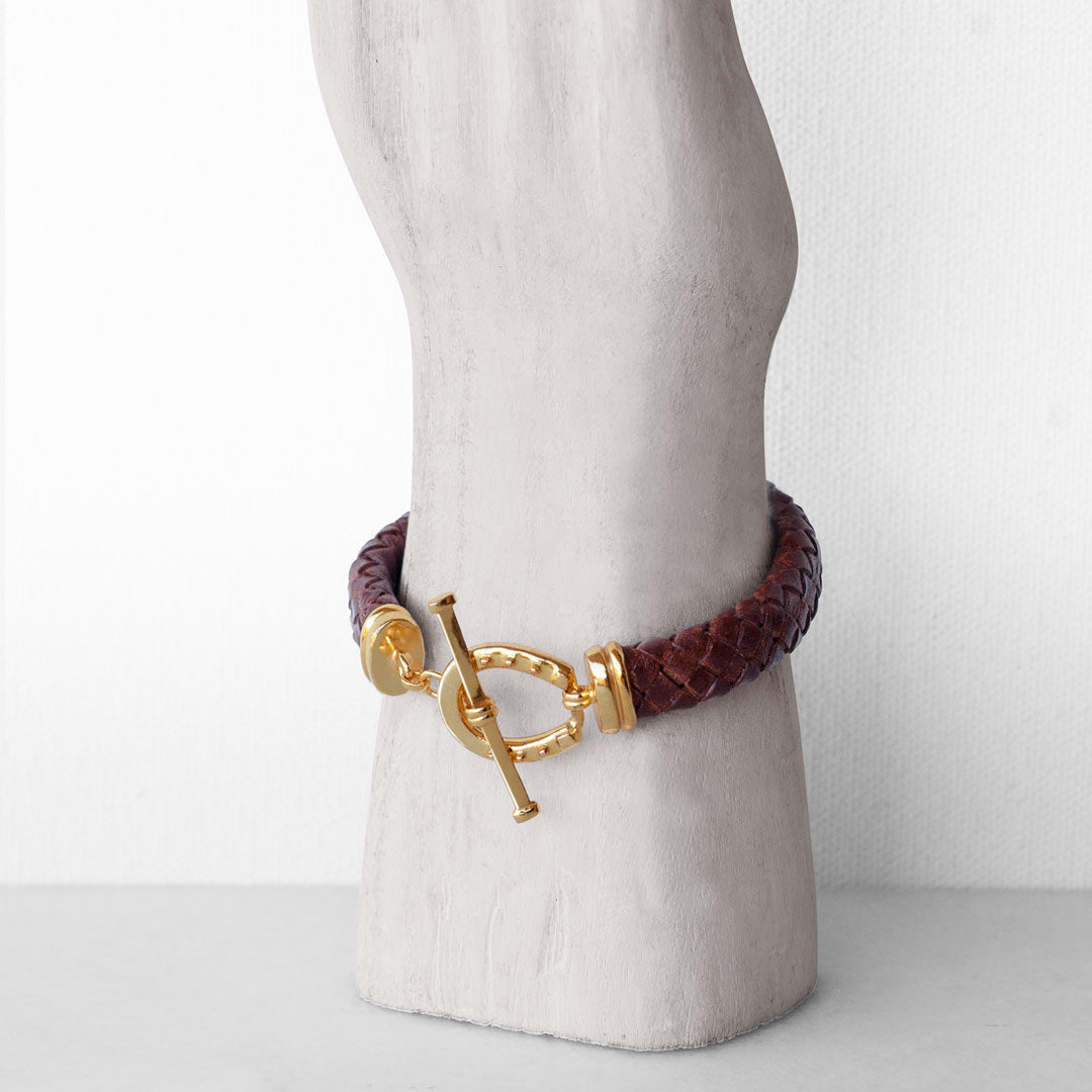 Aristo - 14K Gold Vermeil Brown Leather Horseshoe Bracelet Urban-Equestrian