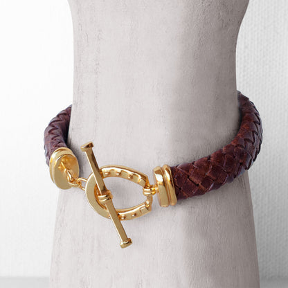 Aristo - 14K Gold Vermeil Brown Leather Horseshoe Bracelet Urban-Equestrian