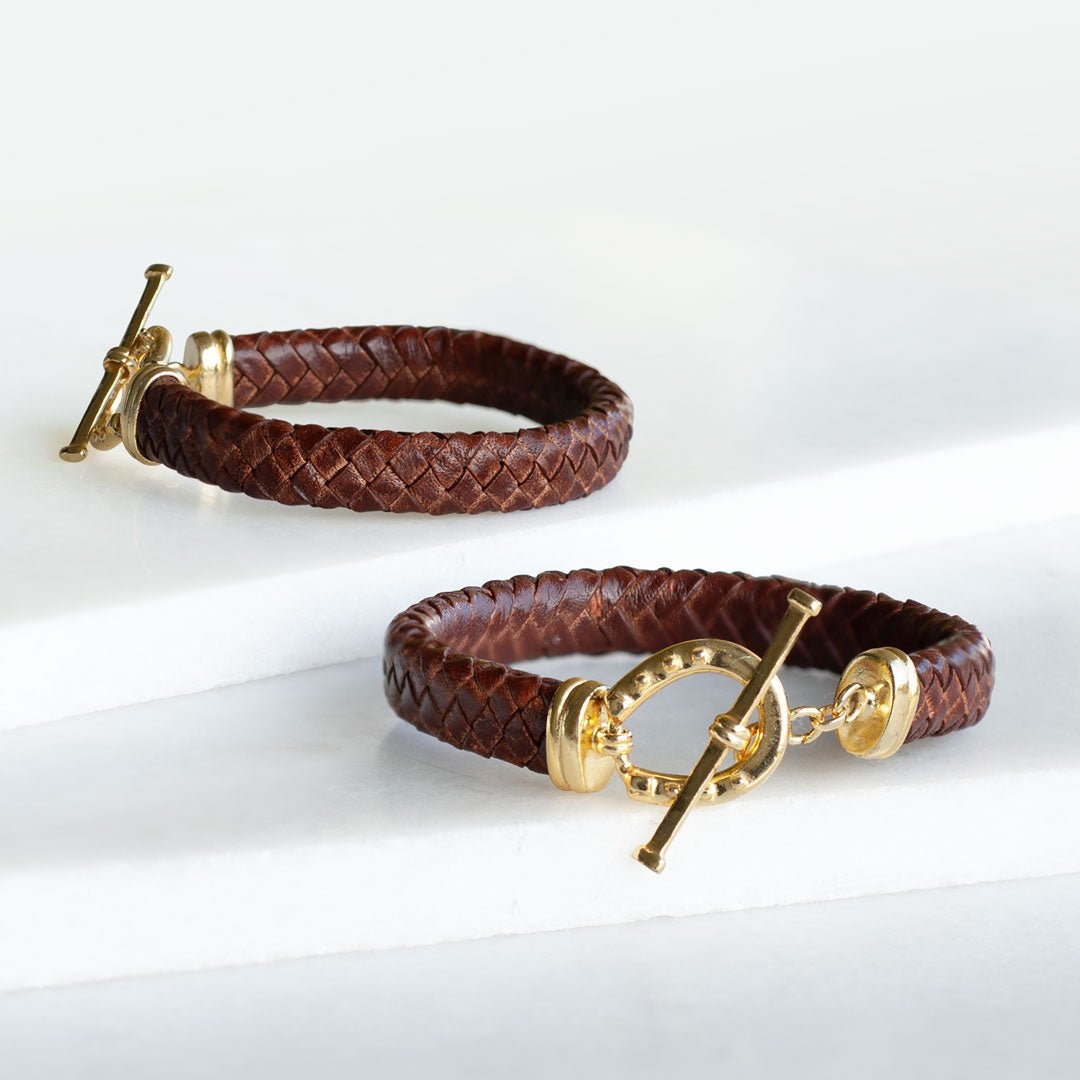 Aristo - 14K Gold Vermeil Brown Leather Horseshoe Bracelet Urban-Equestrian