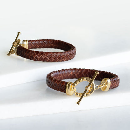 Aristo - 14K Gold Vermeil Brown Leather Horseshoe Bracelet Urban-Equestrian