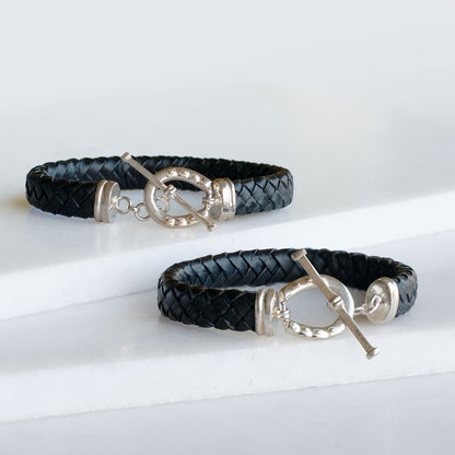Aristo - Sterling Silver Black Leather Horseshoe Bracelet Urban-Equestrian