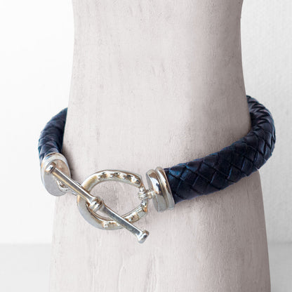 Aristo - Sterling Silver Black Leather Horseshoe Bracelet Urban-Equestrian