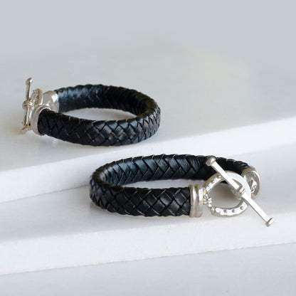 Aristo - Sterling Silver Black Leather Horseshoe Bracelet Urban-Equestrian