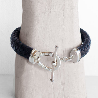 Aristo - Sterling Silver Black Leather Horseshoe Bracelet Urban-Equestrian