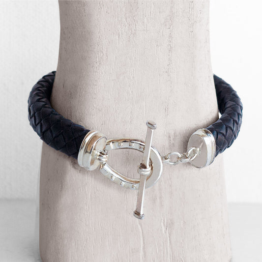 Aristo - Sterling Silver Black Leather Horseshoe Bracelet Urban-Equestrian