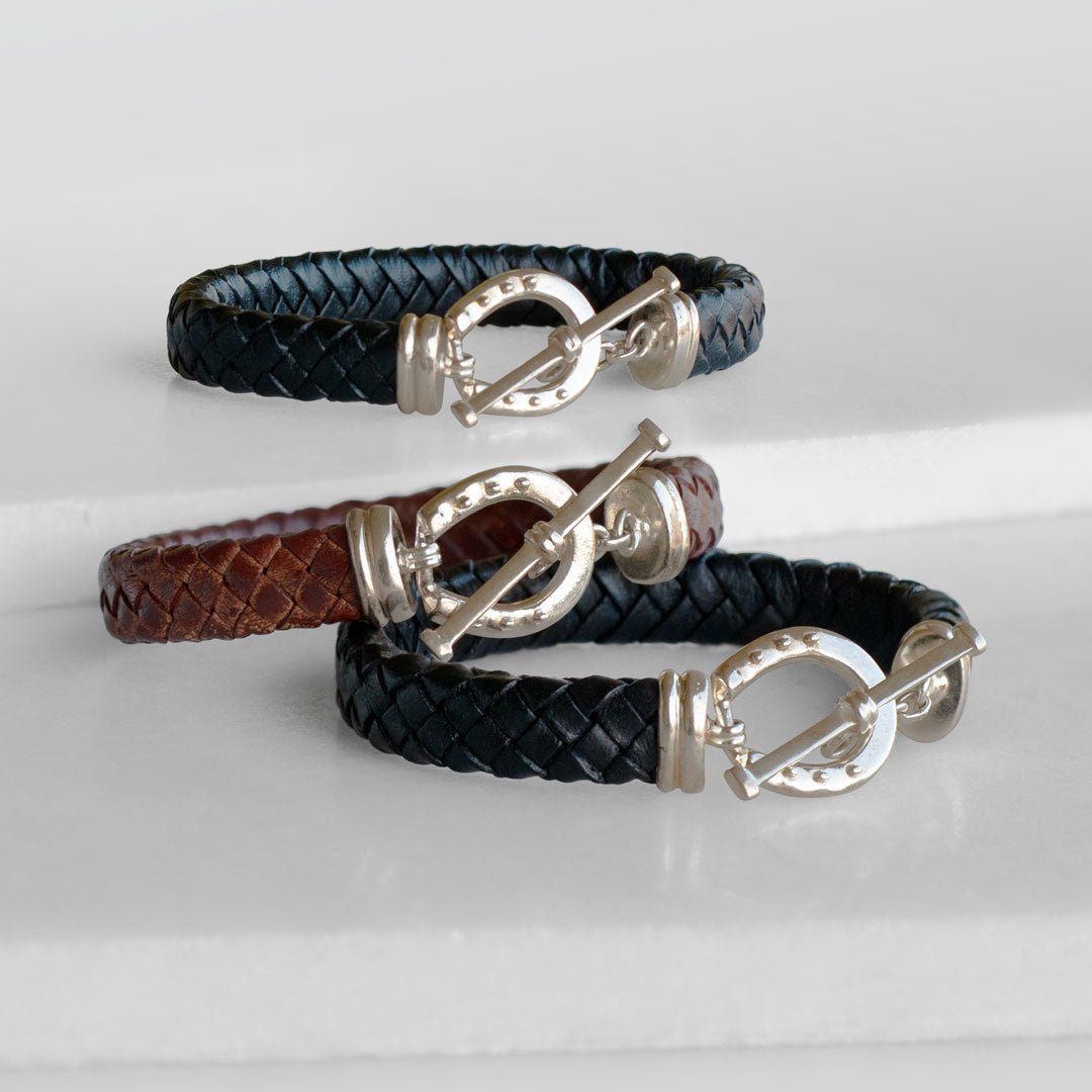 Aristo - Sterling Silver Black Leather Horseshoe Bracelet Urban-Equestrian