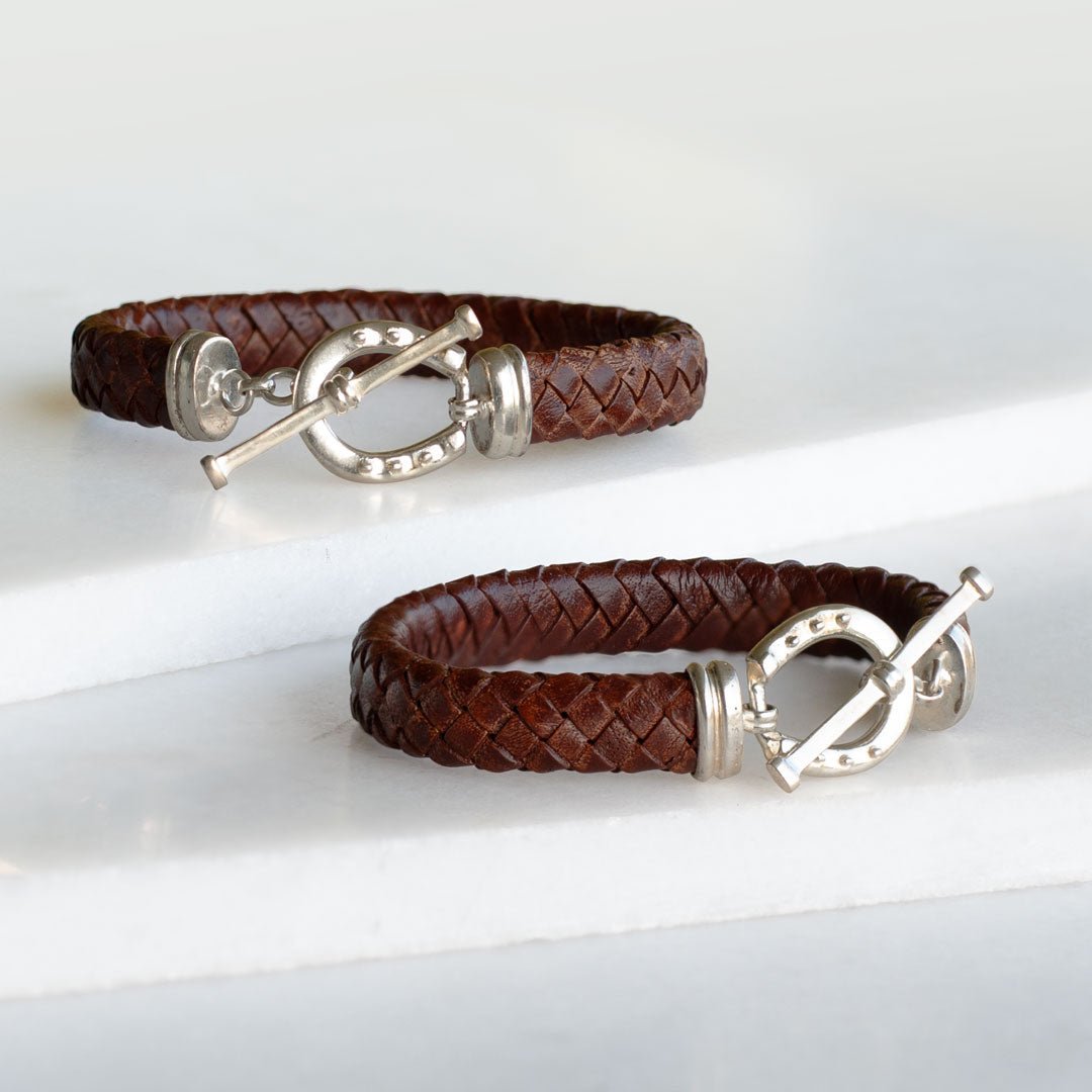 Aristo - Sterling Silver Brown Leather Horseshoe Bracelet Urban-Equestrian