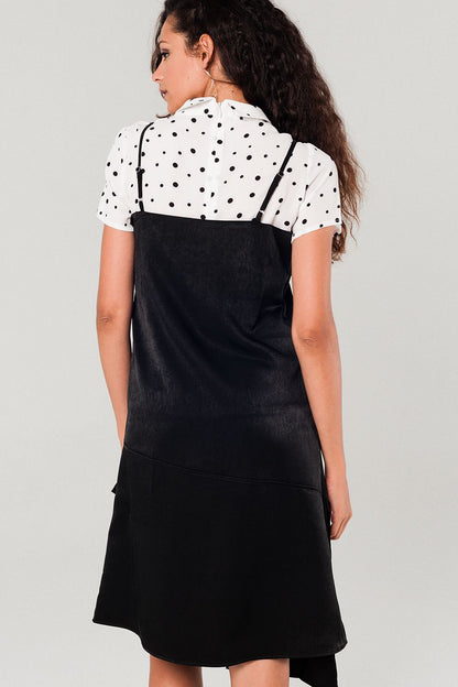 Asymmetric hem slip dress in black Q2store