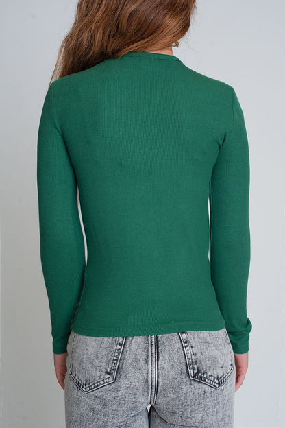 Asymmetric neck sweater in green Q2store