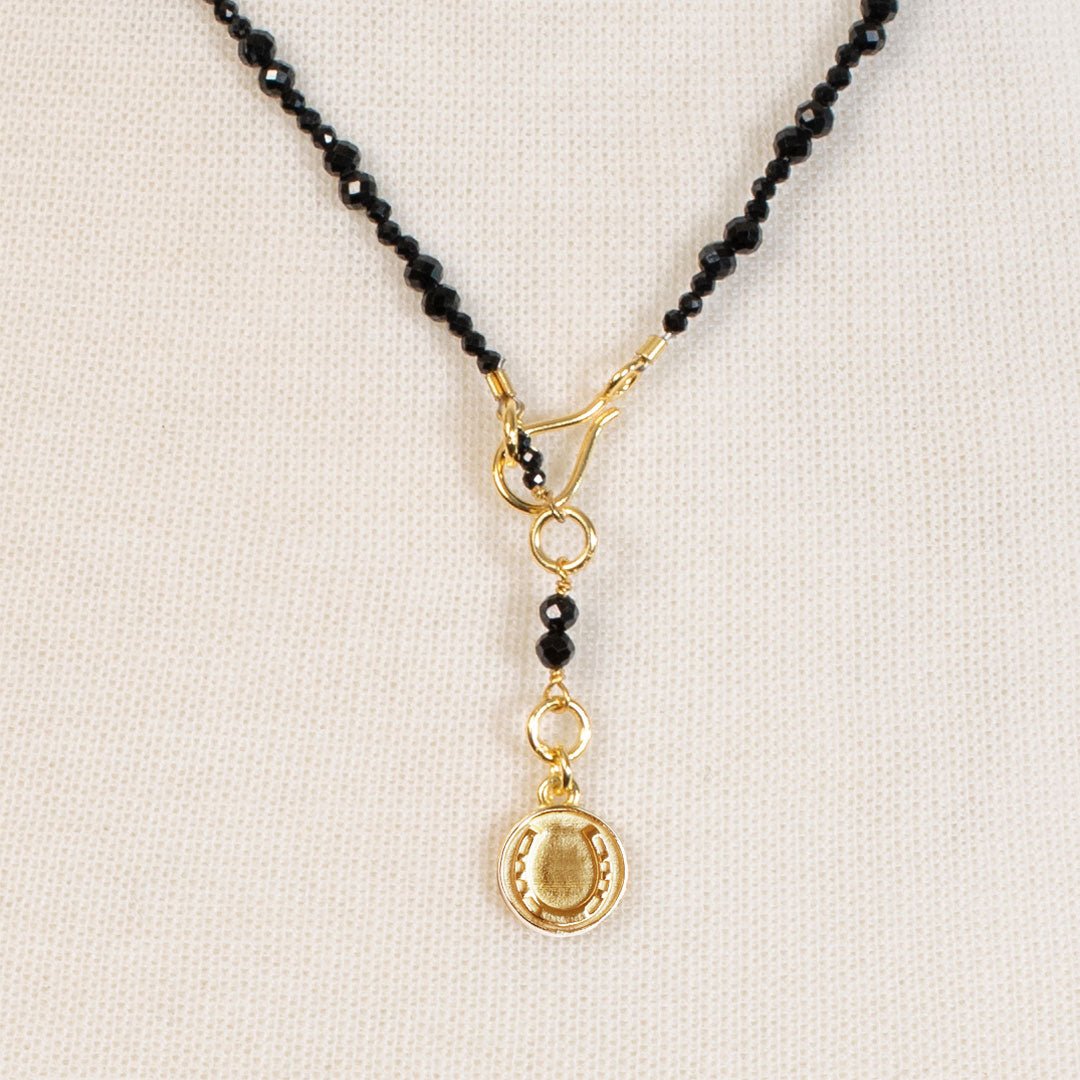 Aurora - Black Onyx & Gold Horseshoe Coin Strand Necklace Urban-Equestrian