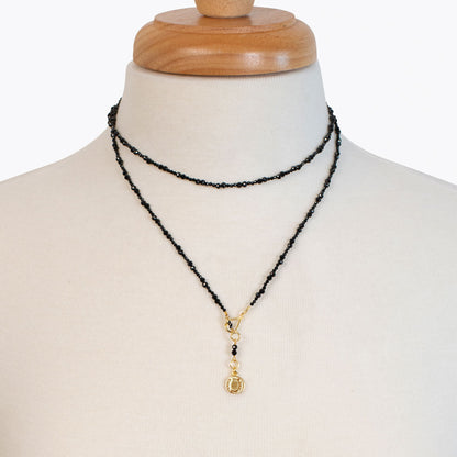 Aurora - Black Onyx & Gold Horseshoe Coin Strand Necklace Urban-Equestrian