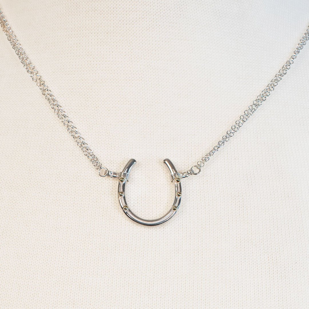 Ava - Equestrian Horseshoe Double Chain Necklace in Silver Urban-Equestrian