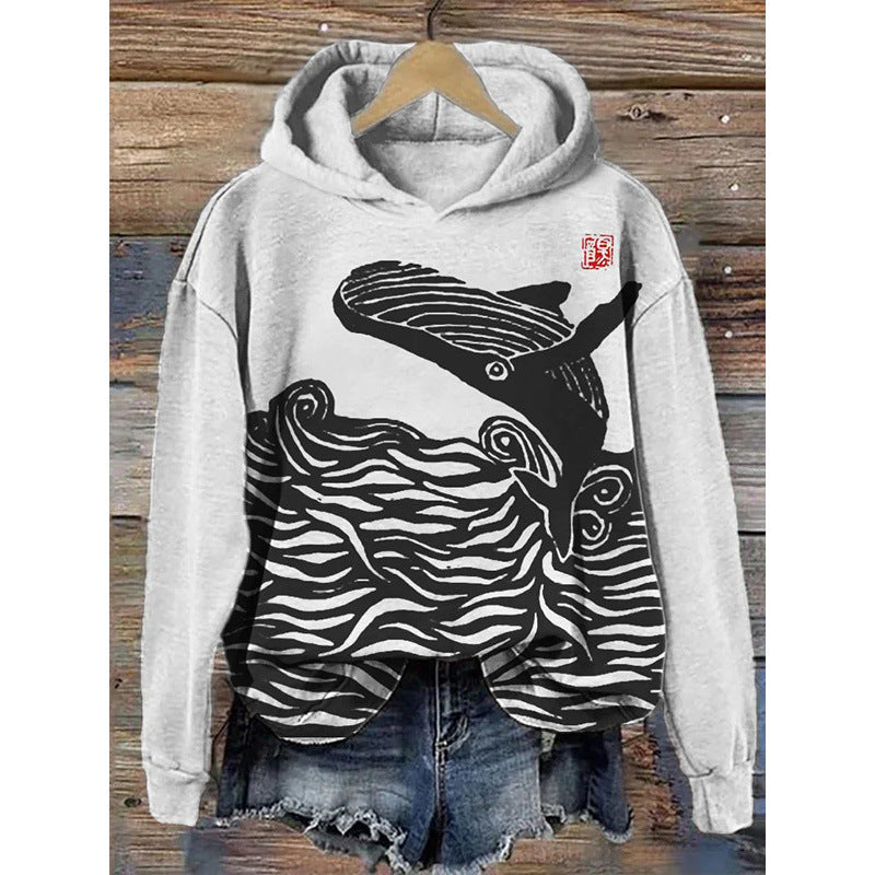 Women’s Printed Hooded Long Sleeve Pullover Sweatshirt FitiqueFit