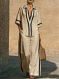 Women’s Color Block Shirt and Wide-Leg Pants Set FitiqueFit