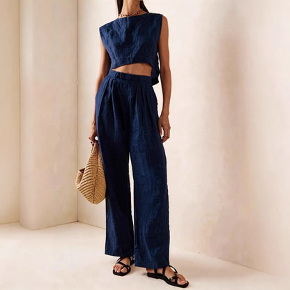 Women's Crew-Neck Loose Casual Two-Piece Set – Breathable T-Shirt & Pants FitiqueFit