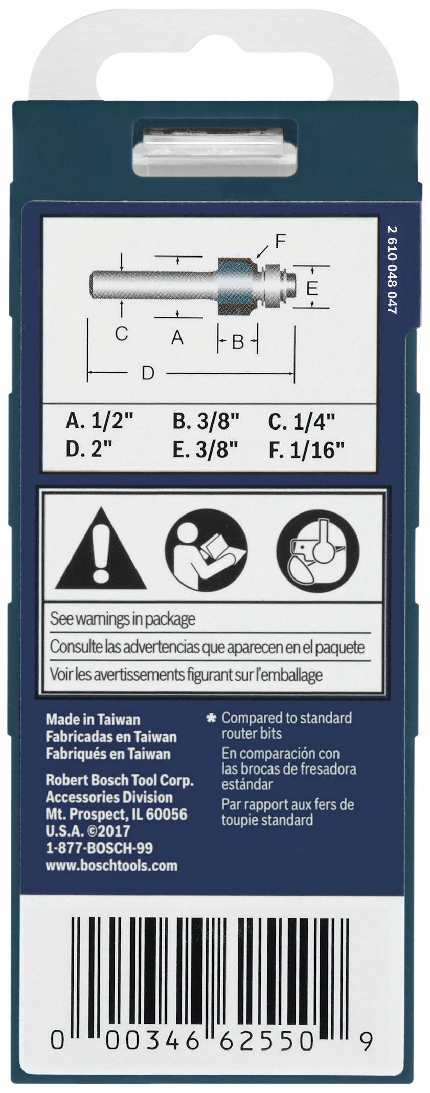 BOSCH 85316MC 1/2 In. x 3/8 In. Carbide-Tipped Smooth-Edge Laminate Trim Router Bit VM Hardware