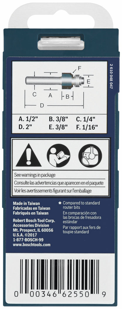 BOSCH 85316MC 1/2 In. x 3/8 In. Carbide-Tipped Smooth-Edge Laminate Trim Router Bit VM Hardware