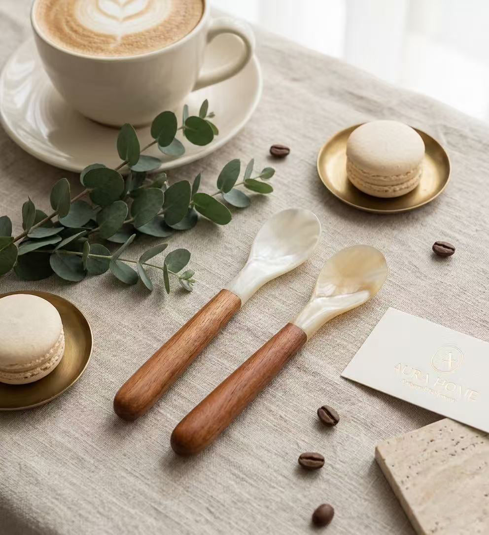 The "Daily Rituals" Mother of Pearl & Wood Spoon Set Tinyloverclothing