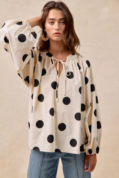 BiBi Polka Dot Exaggerated Balloon Sleeves Blouse FitiqueFit