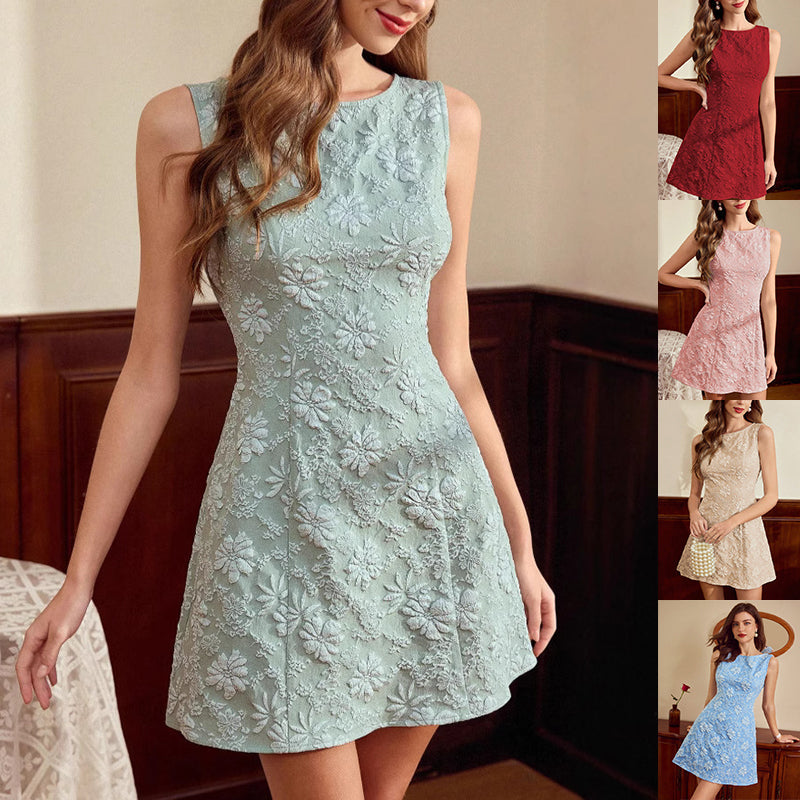 Women's Jacquard Sleeveless Midi Dress – Slim Fit French Minimalist Style FitiqueFit