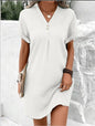 Button-Front V-Neck Dress – Short Sleeve Solid Casual Shirt Dress FitiqueFit