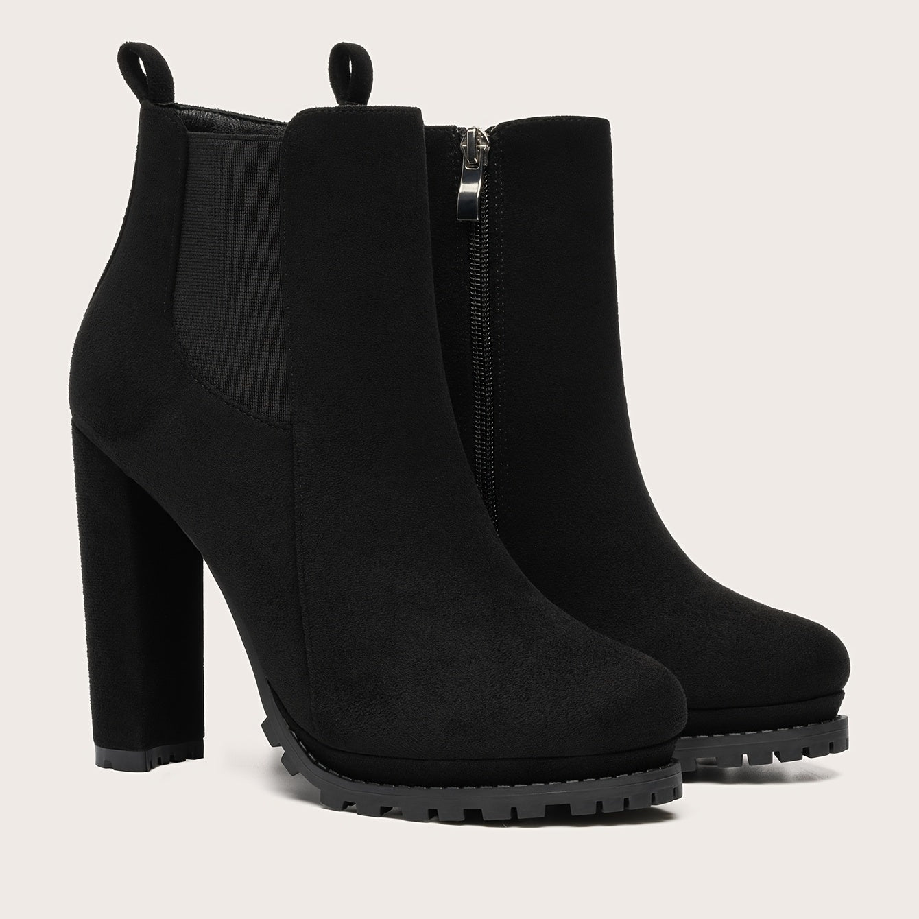 Women's Pointed Toe Short Boots, Tound Toe Side Zipper Chunky Heeled Platform Ankle Boots, Women's Footwear NovaCart