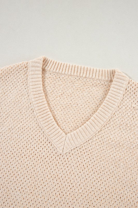 Solid Eyelet V-Neck Drop Shoulder Sweater Shop Style & More | Fresh Looks, Everyday Deals & Free Shipping