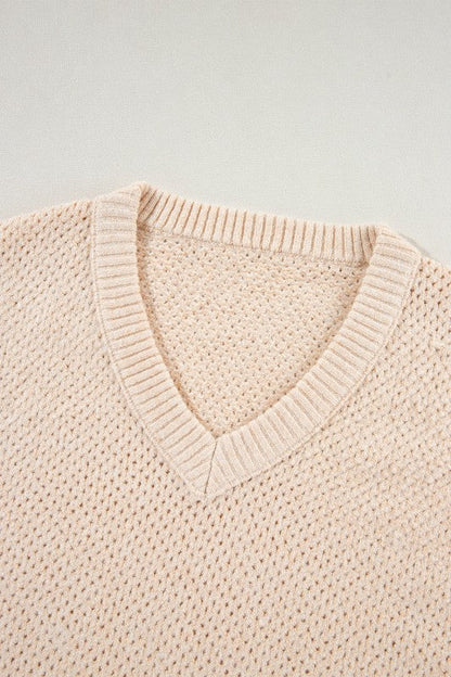 Solid Eyelet V-Neck Drop Shoulder Sweater Shop Style & More | Fresh Looks, Everyday Deals & Free Shipping