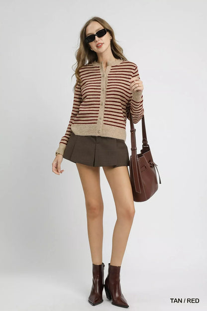 Umgee Striped Button-Up Knit Cardigan West2East Surf